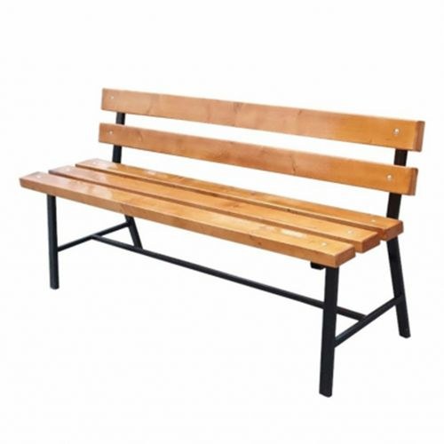 Bancă parc, lemn (brad), cu cadru metalic, 45 x 150 x 95 cm, natur, cu spătar