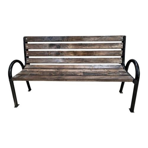 Bancă parc, lemn (brad), cu cadru metalic, 45 x 170 x 95 cm, wenghe, cu spătar
