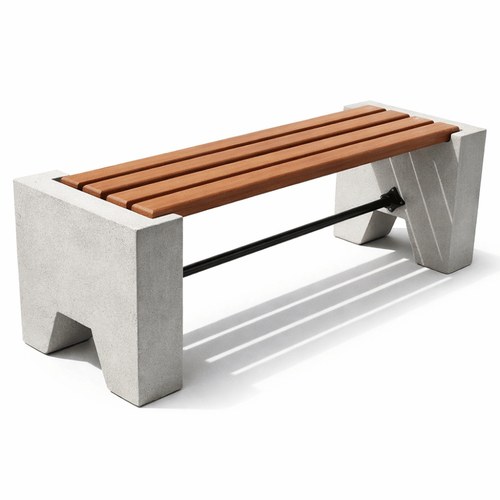Bancă stradală, lemn, cadru beton, 150 x 45 x 42 cm, fără spătar