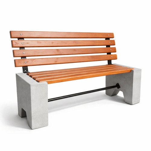 Bancă stradală, lemn, cadru beton, 150 x 51 x 90 cm, cu spătar