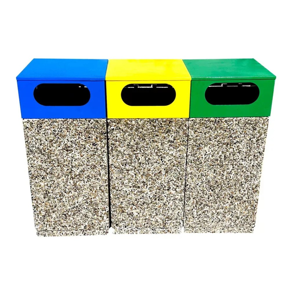Coș gunoi selectiv stradal din beton cu aspect piatră