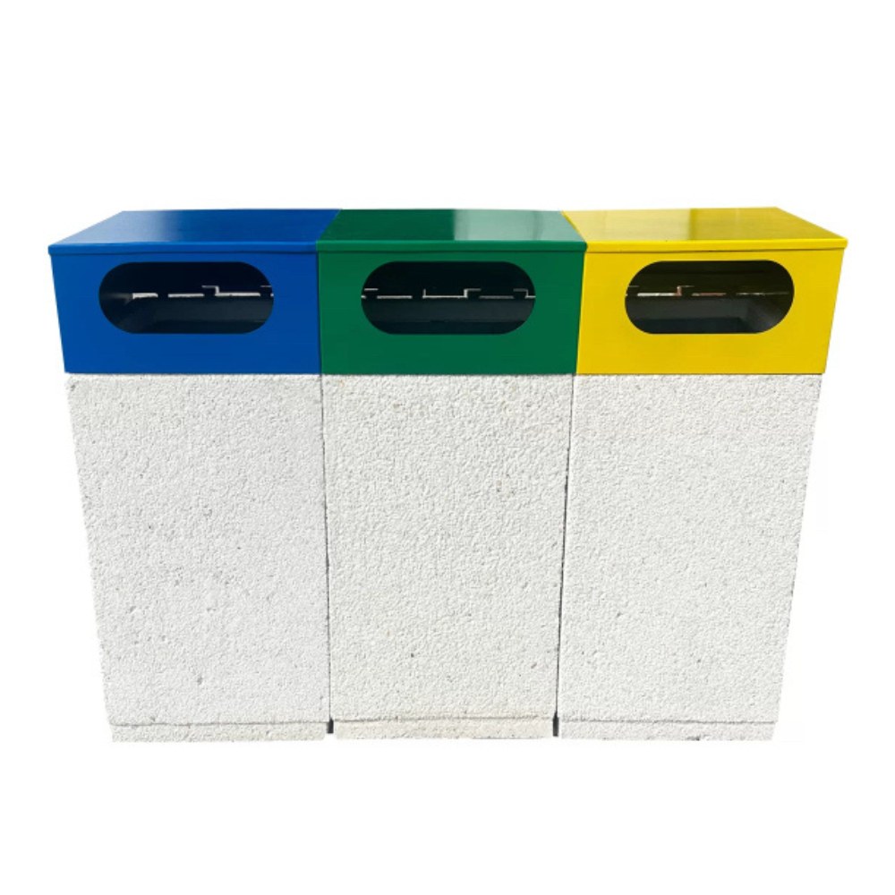 Coș gunoi selectiv stradal din beton cu aspect de marmură albă