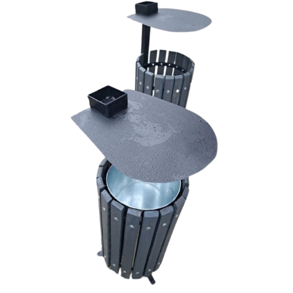 Coș stradal cu scrumieră, 50 L 90 x 35 / 40 cm lemn negru