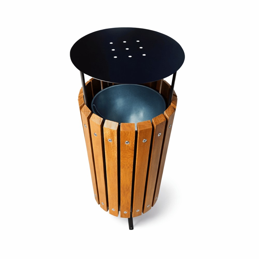 Coș stradal cu scrumieră, 50 L lemn natur