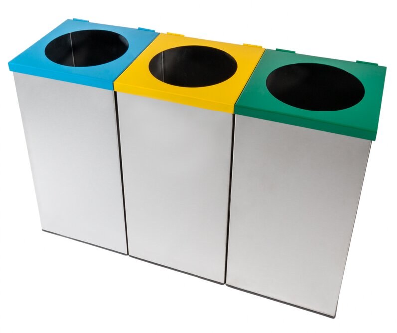 Set 3 coșuri colectare selectivă inox pătrate, 3 × 54 litri