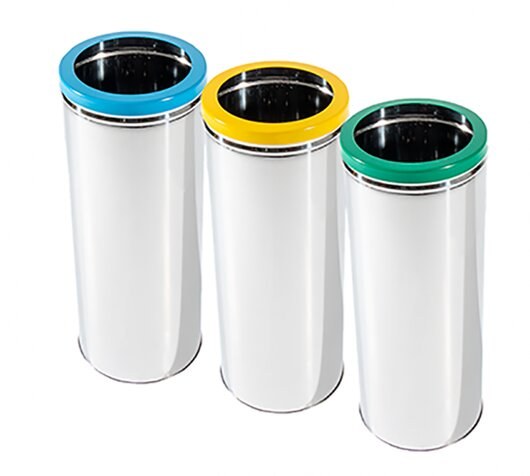 Set 3 coșuri gunoi selective inox rotunde, 3 × 27 litri