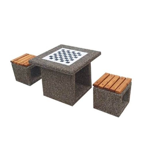Set masă de șah din beton cu două scaune