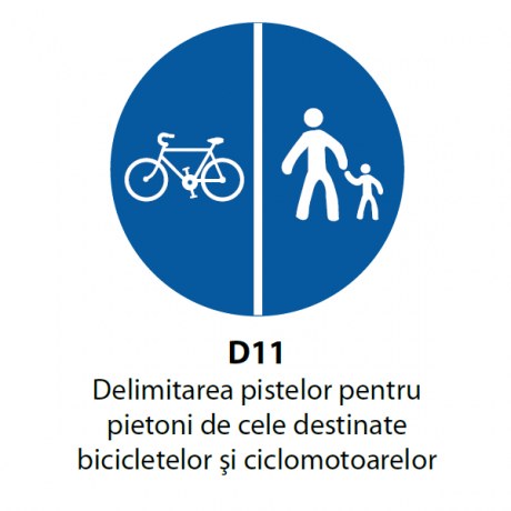 Delimitarea pistelor pentru pietoni de cele destinate bicicletelor si ciclomotoarelor (D11)