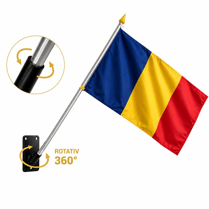 Kit catarg fațadă cu steag România – sistem anti-răsucire
