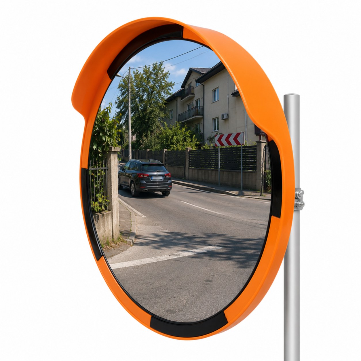 SET Oglindă 60cm + stâlp cu FLANȘĂ pentru beton (cu dibluri)
