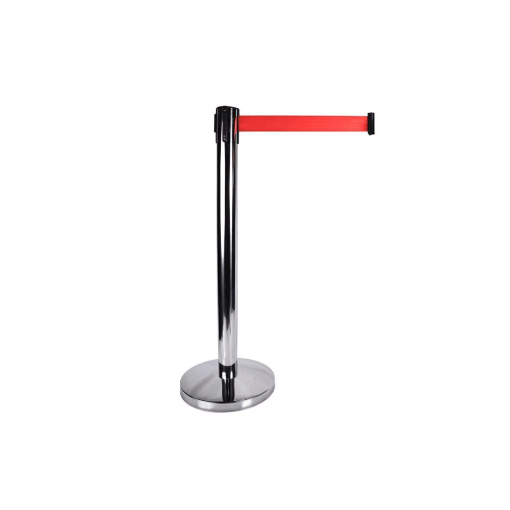 Stalp Delimitare Inox cu Banda Retractabila Rosie, Cromat